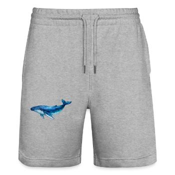 Blue Water Whale Watercolor - Stanley/Stella Trainer Unisex Organic Jogging Shorts - heather grey - Front - Nik (191cm) & Marisol (170cm)