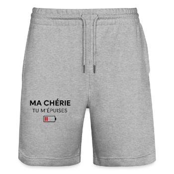 Ma chérie, tu m’épuises - Short de jogging bio TRAINER Stanley/Stella unisexe - gris chiné - Devant - Nik (191cm) & Marisol (170cm)