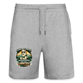 Lamacool Lama Motiv - Stanley/Stella Unisex Bio Joggingshorts Trainer  - Grau meliert - Vorne - Nik (191cm) & Marisol (170cm)
