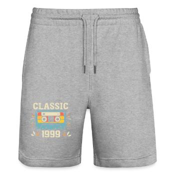 Vintage 1999 Retro Birthday Cassette 1999 - Stanley/Stella Trainer Unisex Organic Jogging Shorts - heather grey - Front - Nik (191cm) & Marisol (170cm)