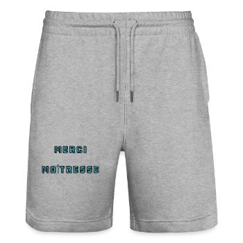 MAÎTRESSE. MERCI. MERCI MAÎTRESSE - Short de jogging bio TRAINER Stanley/Stella unisexe - gris chiné - Devant - Nik (191cm) & Marisol (170cm)