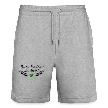 Bester Nachbar der Welt - Stanley/Stella Unisex Bio Joggingshorts Trainer  - Grau meliert - Vorne - Nik (191cm) & Marisol (170cm)