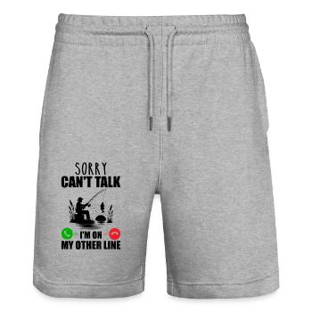 Tut mir leid, ich kann nicht sprechen, ich bin in meiner anderen Leitung - Stanley/Stella Unisex Bio Joggingshorts Trainer  - Grau meliert - Vorne - Nik (191cm) & Marisol (170cm)
