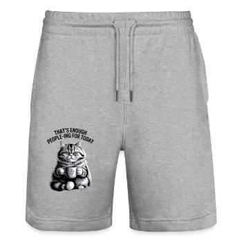 Drôle de chat qui est assez de gens pour aujourd’hui - Short de jogging bio TRAINER Stanley/Stella unisexe - gris chiné - Devant - Nik (191cm) & Marisol (170cm)