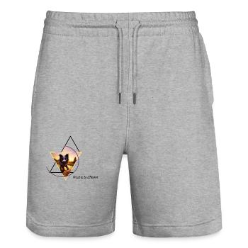 Hybride mi-chien mi-chat - Short de jogging bio TRAINER Stanley/Stella unisexe - gris chiné - Devant - Nik (191cm) & Marisol (170cm)