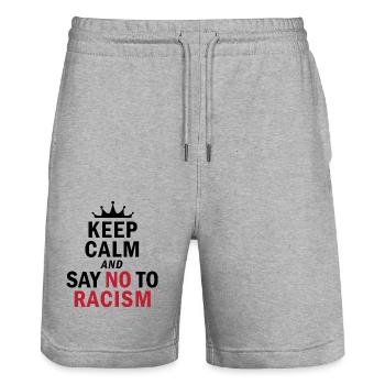 Keep Calm…. No Racism - Stanley/Stella Unisex Bio Joggingshorts Trainer  - Grau meliert - Vorne - Nik (191cm) & Marisol (170cm)