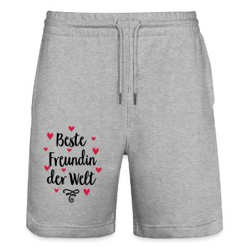 Beste Freundin der Welt - Stanley/Stella Unisex Bio Joggingshorts Trainer  - Grau meliert - Vorne - Nik (191cm) & Marisol (170cm)