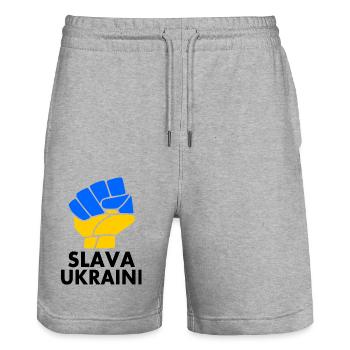 Ukraine - Short de jogging bio TRAINER Stanley/Stella unisexe - gris chiné - Devant - Nik (191cm) & Marisol (170cm)