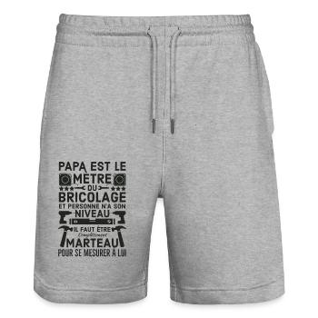 Papa le maître du bricolage 2 - Short de jogging bio TRAINER Stanley/Stella unisexe - gris chiné - Devant - Nik (191cm) & Marisol (170cm)