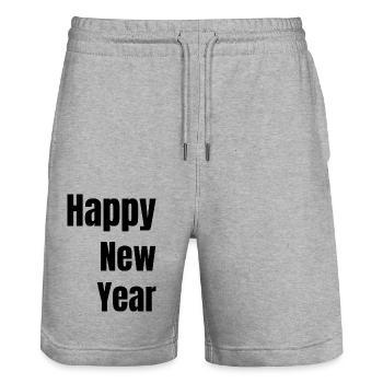 Happy new year - Short de jogging bio TRAINER Stanley/Stella unisexe - gris chiné - Devant - Nik (191cm) & Marisol (170cm)