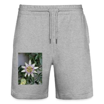 Passiflora fleur de Fruit de la Passion - Short de jogging bio TRAINER Stanley/Stella unisexe - gris chiné - Devant - Nik (191cm) & Marisol (170cm)