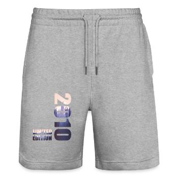 2010 Limited Edition T-Shirt Birthday Idea - Stanley/Stella Trainer Unisex Organic Jogging Shorts - heather grey - Front - Nik (191cm) & Marisol (170cm)
