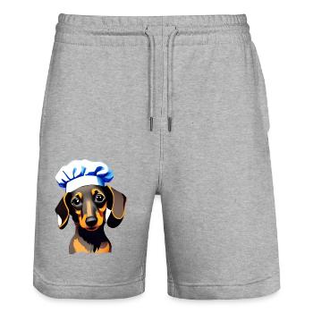 Teckel Restaurateur Chien Dachshund Chiot Chiens de cuisine - Short de jogging bio TRAINER Stanley/Stella unisexe - gris chiné - Devant - Nik (191cm) & Marisol (170cm)
