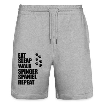 Walk my springer répéter la citation - Short de jogging bio TRAINER Stanley/Stella unisexe - gris chiné - Devant - Nik (191cm) & Marisol (170cm)