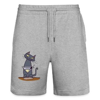Cat with martini - Stanley/Stella Trainer Unisex Organic Jogging Shorts - heather grey - Front - Nik (191cm) & Marisol (170cm)