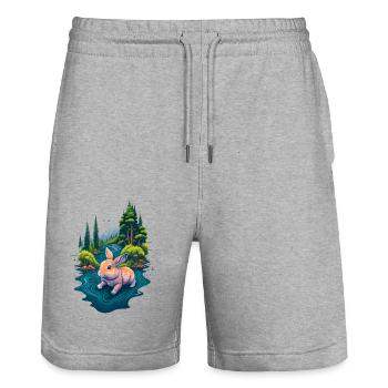 Beautiful illustration of a rabbit - Stanley/Stella Trainer Unisex Organic Jogging Shorts - heather grey - Front - Nik (191cm) & Marisol (170cm)