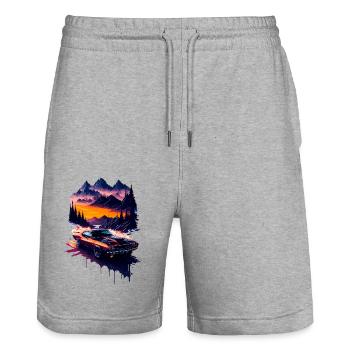 Classic sports car - Stanley/Stella Trainer Unisex Organic Jogging Shorts - heather grey - Front - Nik (191cm) & Marisol (170cm)