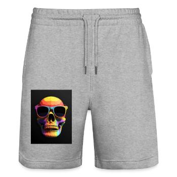 Crâne coloré et os croisés avec lunettes de soleil - Short de jogging bio TRAINER Stanley/Stella unisexe - gris chiné - Devant - Nik (191cm) & Marisol (170cm)