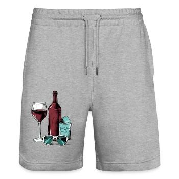 Bouteille de vin et lunettes n°2 - Short de jogging bio TRAINER Stanley/Stella unisexe - gris chiné - Devant - Nik (191cm) & Marisol (170cm)