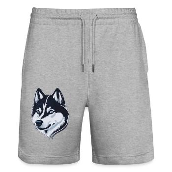 Siberian Husky professional Logo Design - Stanley/Stella Unisex Bio Joggingshorts Trainer  - Grau meliert - Vorne - Nik (191cm) & Marisol (170cm)