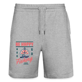 T-shirt fishing, Be happy go fishing - Stanley/Stella Trainer Unisex Organic Jogging Shorts - heather grey - Front - Nik (191cm) & Marisol (170cm)