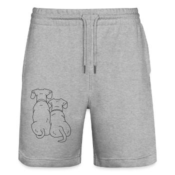 zwei Hunde - Stanley/Stella Unisex Bio Joggingshorts Trainer  - Grau meliert - Vorne - Nik (191cm) & Marisol (170cm)