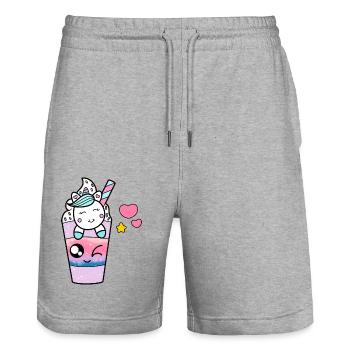 EINHORN IN EINEM EIS - Stanley/Stella Unisex Bio Joggingshorts Trainer  - Grau meliert - Vorne - Nik (191cm) & Marisol (170cm)