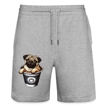 Mops Hund im Kaffeebecher Kaffeetrinker Kaffee - Stanley/Stella Unisex Bio Joggingshorts Trainer  - Grau meliert - Vorne - Nik (191cm) & Marisol (170cm)