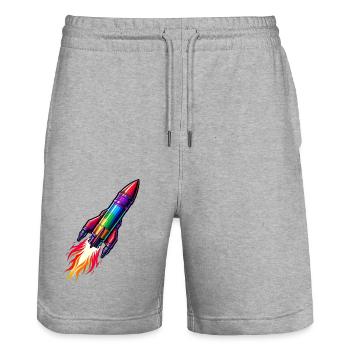 Rainbow Rocket - Stanley/Stella Trainer Unisex Organic Jogging Shorts - heather grey - Front - Nik (191cm) & Marisol (170cm)