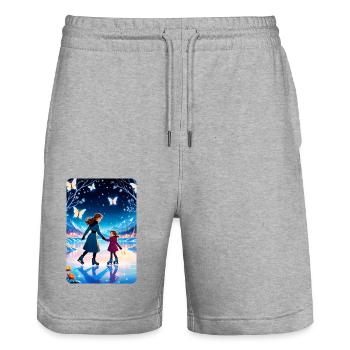 personalized design mother's gift - Stanley/Stella Trainer Unisex Organic Jogging Shorts - heather grey - Front - Nik (191cm) & Marisol (170cm)