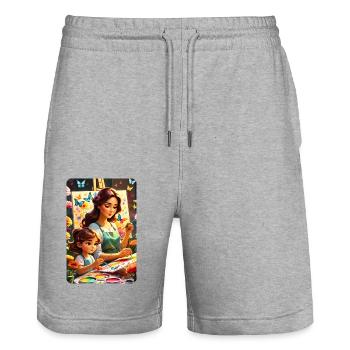 personalized design mother's gift - Stanley/Stella Trainer Unisex Organic Jogging Shorts - heather grey - Front - Nik (191cm) & Marisol (170cm)
