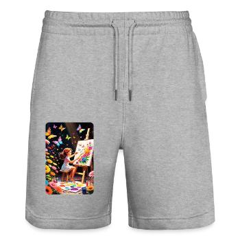 personalized design mother's gift - Stanley/Stella Trainer Unisex Organic Jogging Shorts - heather grey - Front - Nik (191cm) & Marisol (170cm)