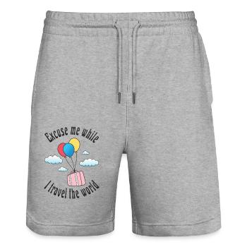 Excusez-moi pendant que je voyage à travers le monde - Short de jogging bio TRAINER Stanley/Stella unisexe - gris chiné - Devant - Nik (191cm) & Marisol (170cm)