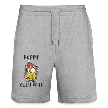 Happy Owly Day, Funny Santa Owl - Stanley/Stella Trainer Unisex Organic Jogging Shorts - heather grey - Front - Nik (191cm) & Marisol (170cm)