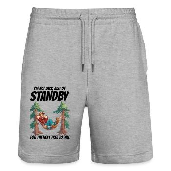 Holzfäller Holzarbeiter Holzfäller Zimmermann Lustig - Stanley/Stella Unisex Bio Joggingshorts Trainer  - Grau meliert - Vorne - Nik (191cm) & Marisol (170cm)