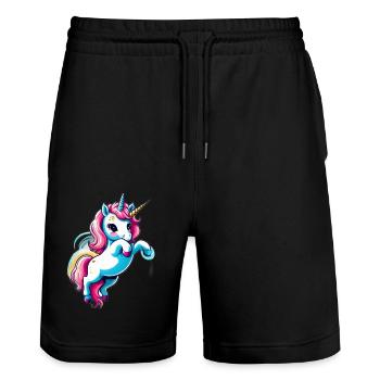 Licorne Unicorn Kawaii - Short de jogging bio TRAINER Stanley/Stella unisexe - noir - Devant - Nik (191cm) & Marisol (170cm)