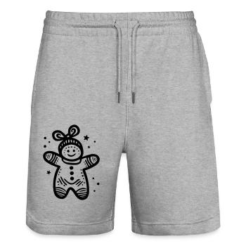 Bonhomme en pain d’épice - Short de jogging bio TRAINER Stanley/Stella unisexe - gris chiné - Devant - Nik (191cm) & Marisol (170cm)