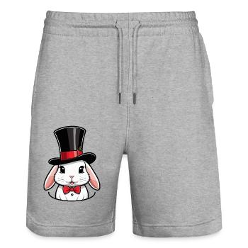Rabbit head with hat and bow tie - Stanley/Stella Trainer Unisex Organic Jogging Shorts - heather grey - Front - Nik (191cm) & Marisol (170cm)
