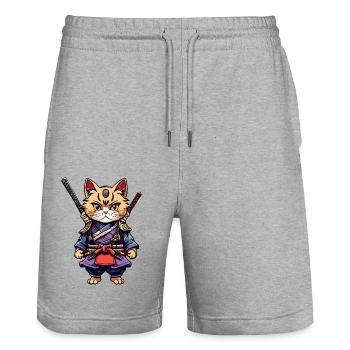 Chat samouraï #29 - Short de jogging bio TRAINER Stanley/Stella unisexe - gris chiné - Devant - Nik (191cm) & Marisol (170cm)