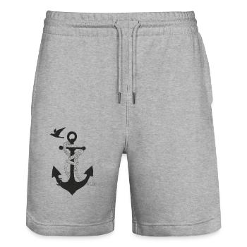 Anker mit Möwe - Stanley/Stella Unisex Bio Joggingshorts Trainer  - Grau meliert - Vorne - Nik (191cm) & Marisol (170cm)
