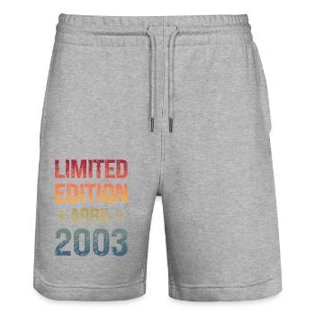 Limited Edition Birthday Party Vintage 2003 - Stanley/Stella Trainer Unisex Organic Jogging Shorts - heather grey - Front - Nik (191cm) & Marisol (170cm)