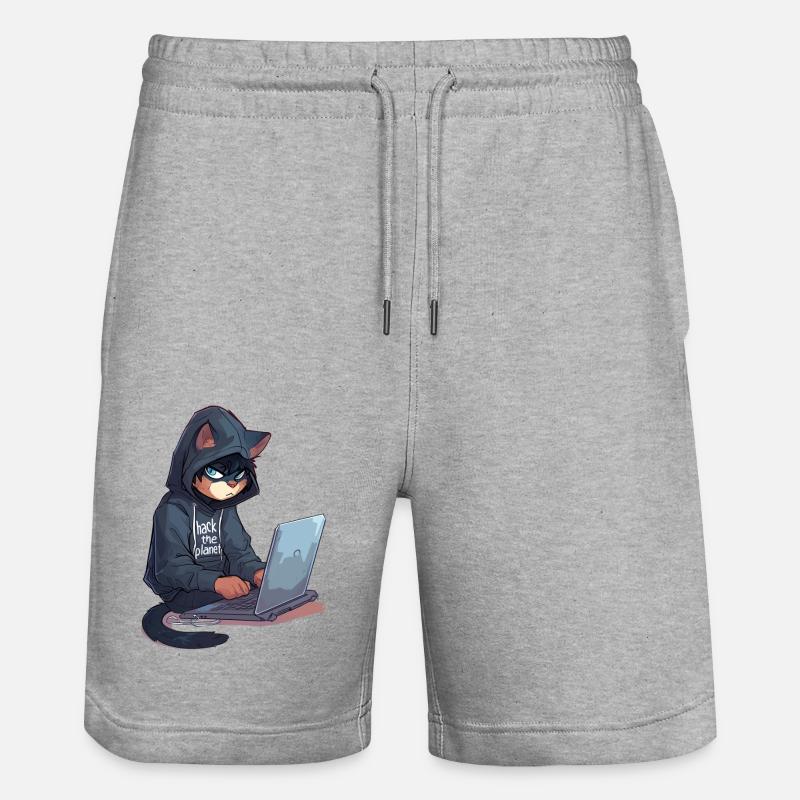 Cyber Hacker Cat Hackerkatze - Stanley/Stella Unisex Bio Joggingshorts Trainer  - Grau meliert