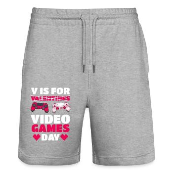 V Is For [Valentines] Video Games Day - Stanley/Stella Trainer Unisex Organic Jogging Shorts - heather grey - Front - Nik (191cm) & Marisol (170cm)