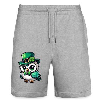 Conception mignonne bande dessinée Harfang des neiges de la Saint-Patrick - Short de jogging bio TRAINER Stanley/Stella unisexe - gris chiné - Devant - Nik (191cm) & Marisol (170cm)