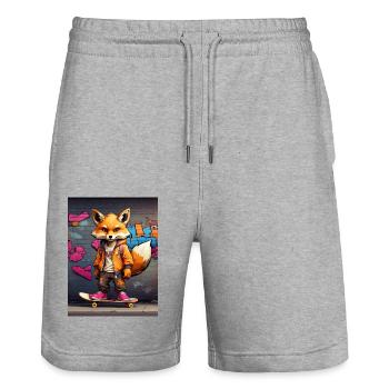 Fuchs auf Skateboard - Stanley/Stella Unisex Bio Joggingshorts Trainer  - Grau meliert - Vorne - Nik (191cm) & Marisol (170cm)