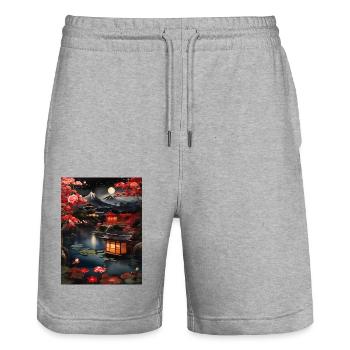 Japanese Art Illustration Painting - Stanley/Stella Trainer Unisex Organic Jogging Shorts - heather grey - Front - Nik (191cm) & Marisol (170cm)