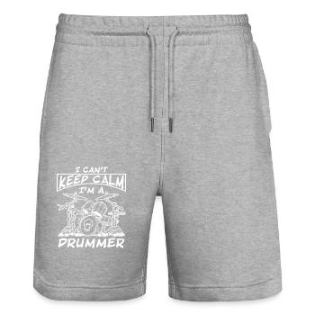Ich kann nicht ruhig bleiben, ich bin ein Schlagzeuger T-Shirt - Stanley/Stella Unisex Bio Joggingshorts Trainer  - Grau meliert - Vorne - Nik (191cm) & Marisol (170cm)