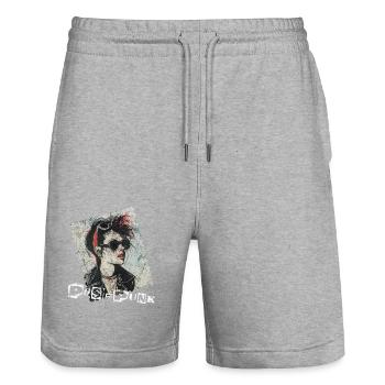 Retro Punk Rock Stamp Design - PosPunk - Stanley/Stella Trainer Unisex Organic Jogging Shorts - heather grey - Front - Nik (191cm) & Marisol (170cm)