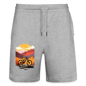 Radfahren, Fahrrad, Berg, Urlaub, Sommer, Urlaub, Urlaub, Berg - Stanley/Stella Unisex Bio Joggingshorts Trainer  - Grau meliert - Vorne - Nik (191cm) & Marisol (170cm)