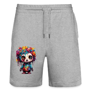 Poupée d’horreur / Halloween / Effrayant / Sombre - Short de jogging bio TRAINER Stanley/Stella unisexe - gris chiné - Devant - Nik (191cm) & Marisol (170cm)